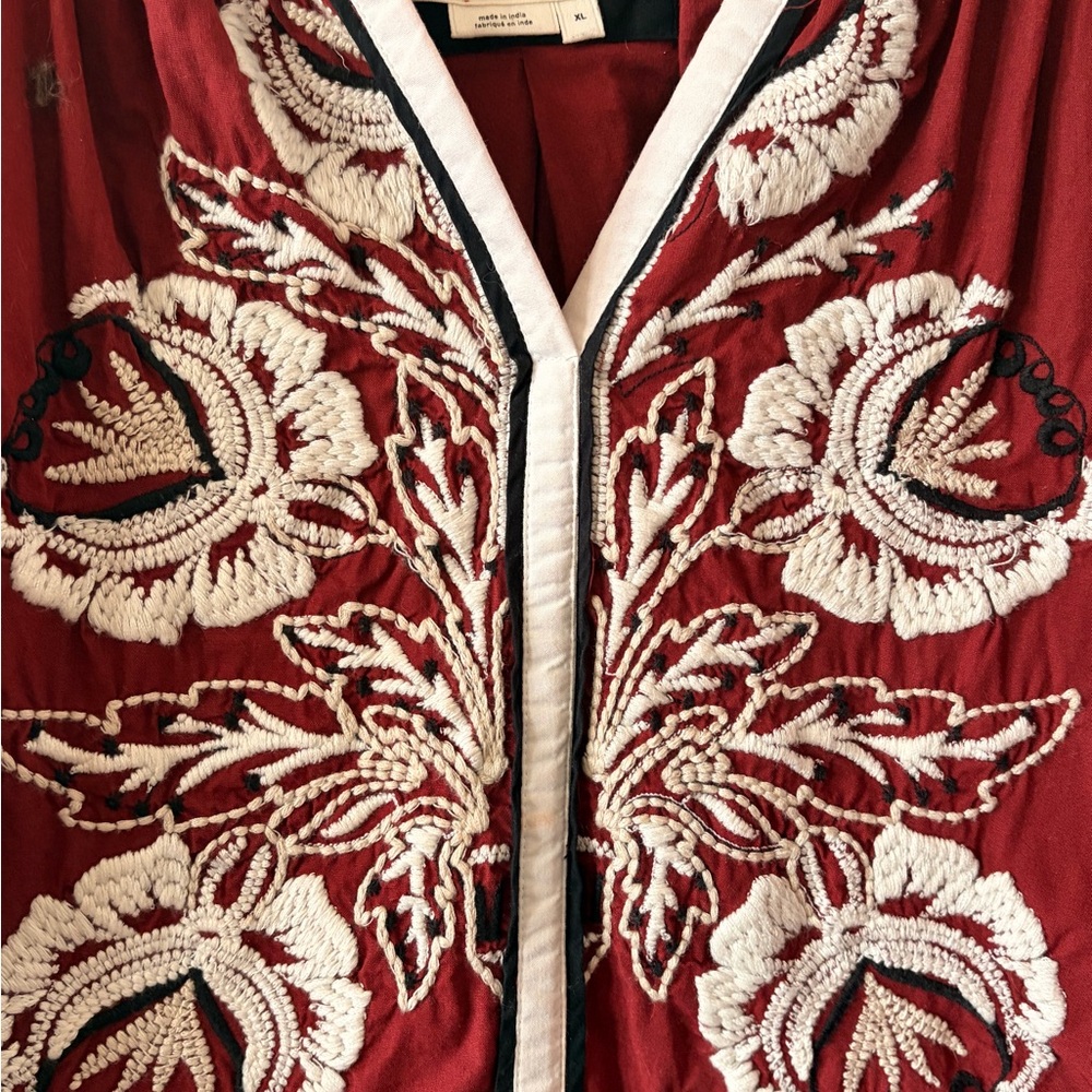 Anthropologie, Burgundy Embroidered Midi Dress - Picture 4 of 8
